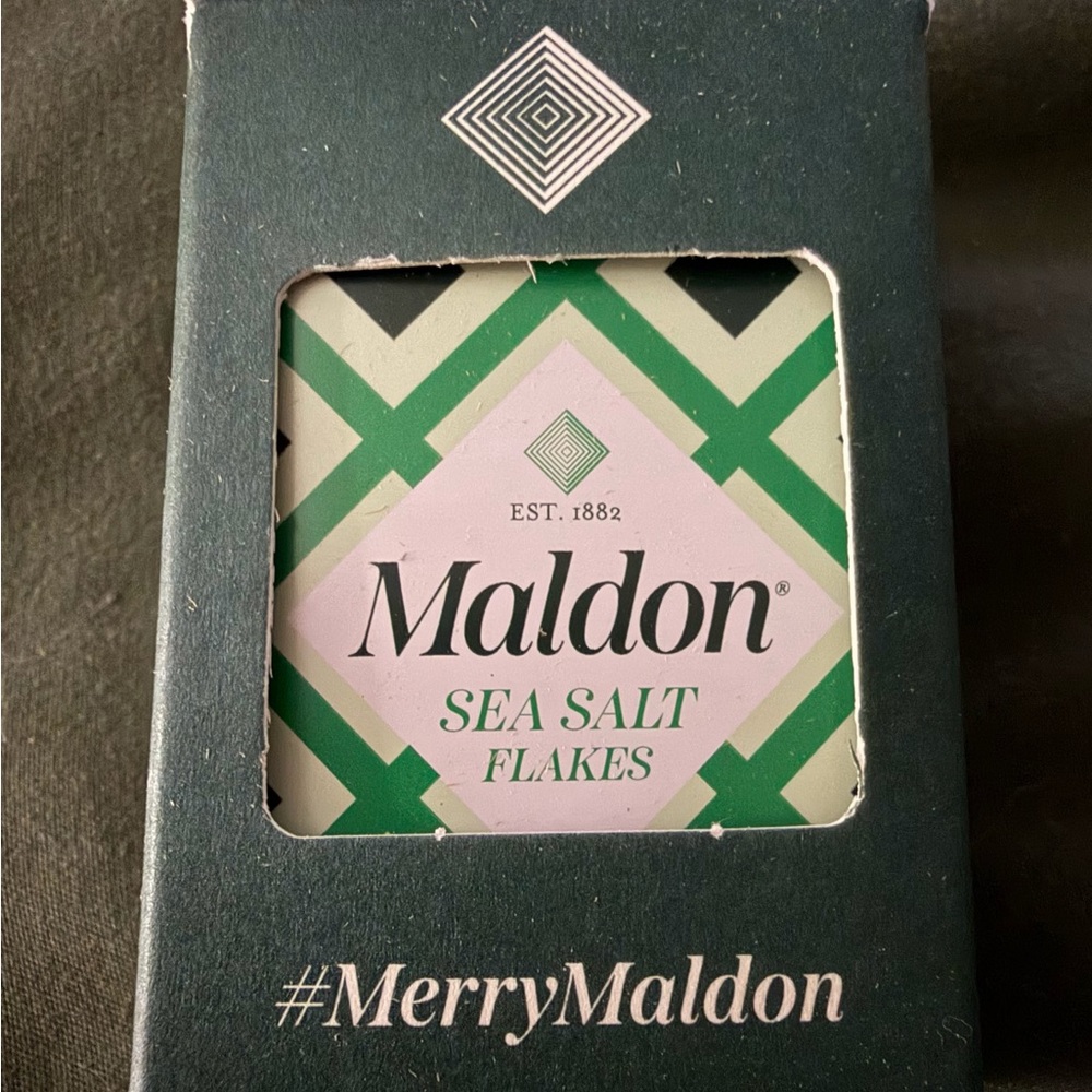 Merry Maldon Flaky Salt Tin Christmas Ornament Green Ribbon Gift for Foodie!